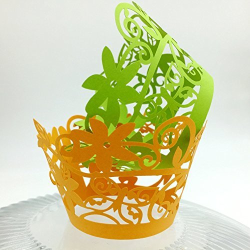 CozyT 50 PACK Flowers Cupcake Wrappers Artistic Bake Cake Paper Cups Vine Lace Laser Cut Liner Baking Cup Muffin... N5