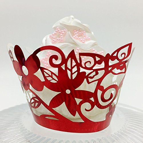 CozyT 50 PACK Flowers Cupcake Wrappers Artistic Bake Cake Paper Cups Vine Lace Laser Cut Liner Baking Cup Muffin... N6