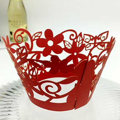 CozyT 50 PACK Flowers Cupcake Wrappers Artistic Bake Cake Paper Cups Vine Lace Laser Cut Liner Baking Cup Muffin... N8