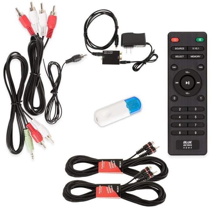 Blue Octave B51 Home Theater 5.1 Speaker System with USB Bluetooth Optical Input and 2 Extension Cables N2