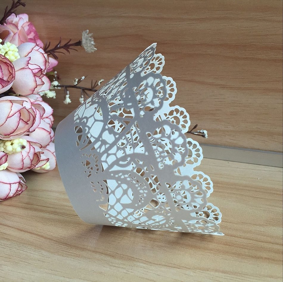 MOST ELEGANT CUPCAKE WRAPPERS 100 pcs Filigree (White) - US Stock = fast delivery! Paper Cups Little Vine Lace... N6