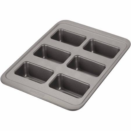 Solid Carbon Steel 6-Cup Mini Loaf Pan, Nonstick, Rectangle Shape, Gray N2