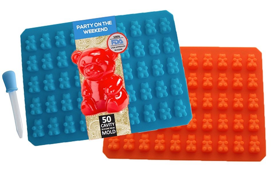 (2 Pack) 50 Cavity Silicone Gummy Bear & Chocolate Mold with BONUS SYRINGE! Best Gummy Bear Candy Mold, Healthy... N6