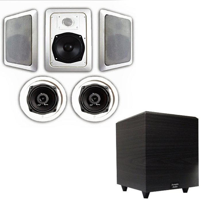 Acoustic Audio HT-55 In-Wall/Ceiling 5.1 Home Theater Speakers and 6.5" Powered Sub HT-55-PS6