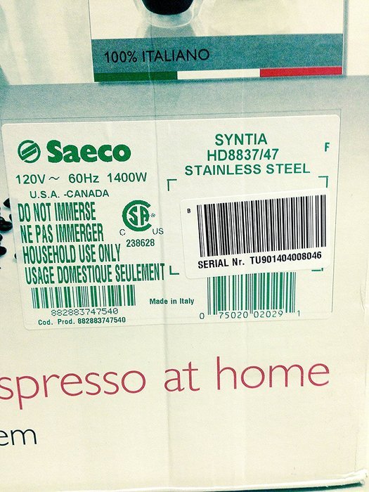 Saeco Philips Syntia Super-automatic Espresso Machine HD8837/47 Stainless Steel N5
