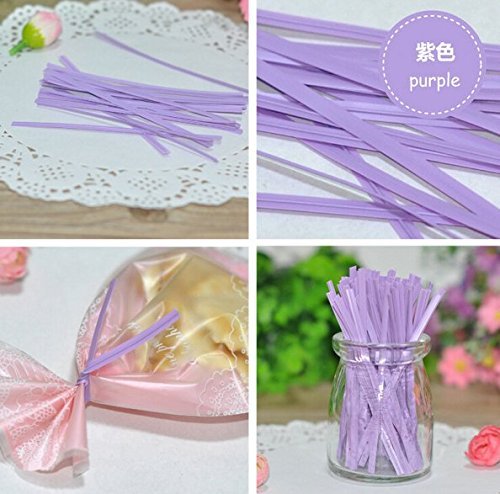 Astra shop 100Pcs Vibrant Color Multi-Functional Plastic Twist Ties for Pastry/Cookie/Cake/Toast/Bread Bags-Purple N7