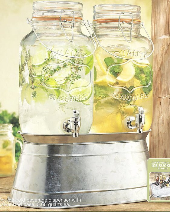 Palais Glassware High Quality Clear Glass Beverage Twin Dispenser with Bail & Trigger Locking Lid - 3.68 Quart...