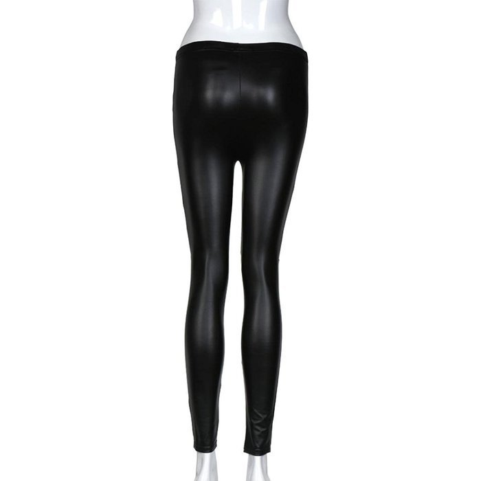 PHOTNO Black Women Stretchy PU Leather Trousers Skinny High Waist Leggings Pencil Pants N3