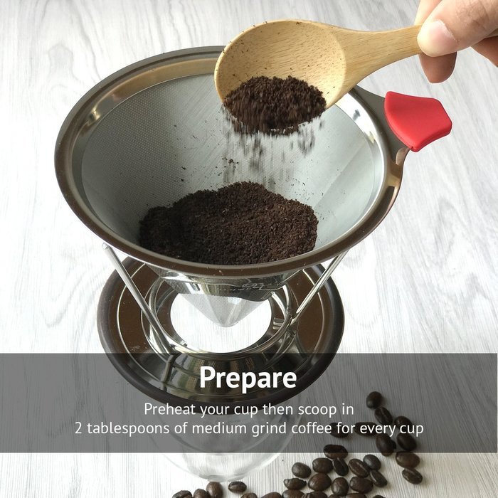 Pour Over Coffee Filter - Makes Richer Flavored Coffee - Reusable Cone Dripper Works with Chemex, Hario V60 and... N2