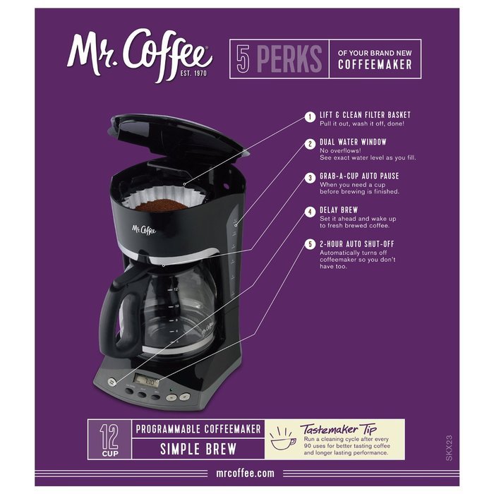 Mr. Coffee SKX23 12-Cup Programmable Coffeemaker, Black