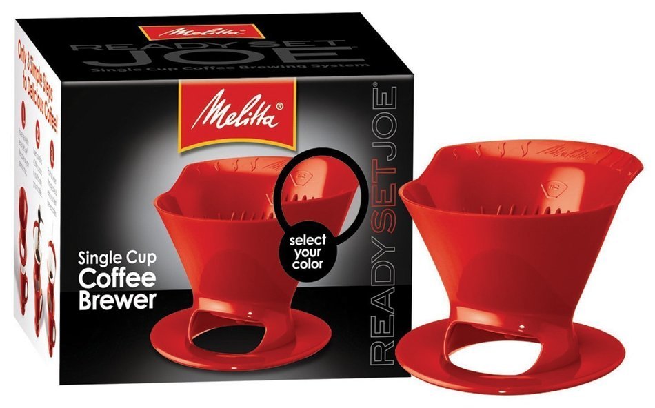Melitta Ready Set Joe Single Cup Pour Over Coffee Brewer Maker &ndash; 1 Black & 1 Red + #2 Natural Brown Cone Coffee...