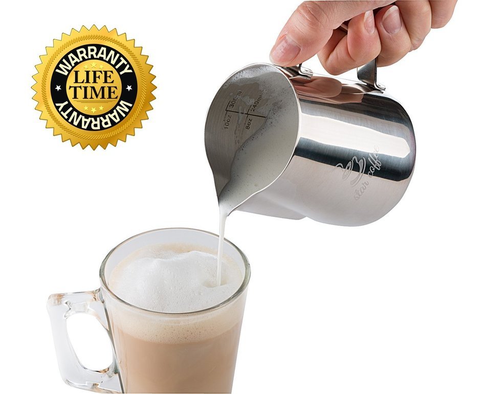 Star Coffee 12, 20 or 32oz Premium Stainless Steel Frothing Pitcher with Measurement Scales on Both Sides for... N12