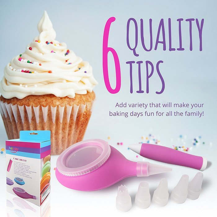 Happy To Go Cake Decorating Kit - Set of 2 Accesories with 6 Icing Tips for Baking Supplies N3