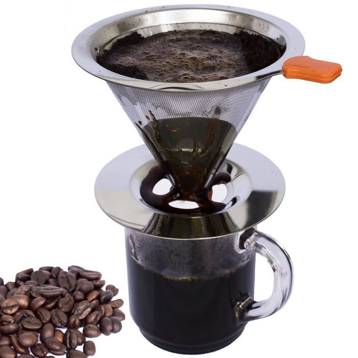 Best Paperless Pour Over Coffee Filter with Bonus Removable Silicone Handle - Reusable Stainless Steel Freestanding... N3