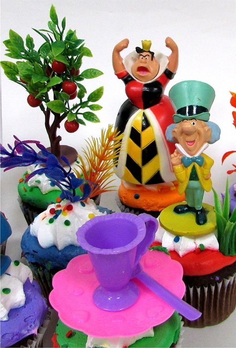 ALICE IN WONDERLAND 12 Piece Birthday CUPCAKE Topper Set Featuring Alice in Wonderland Figures and Decorative... N6