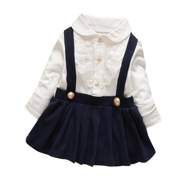 Fake Two Piece Long-Sleeved Strap Dress ,BeautyVan Baby Girl Outfit Lace Dress Layered Fake Two Piece Long-Sleeved... N2