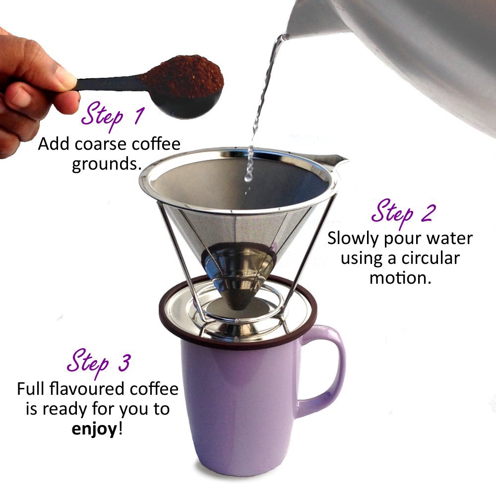 Premium Coffee Filter with Removable Stand, Stainless Steel Pour Over ...