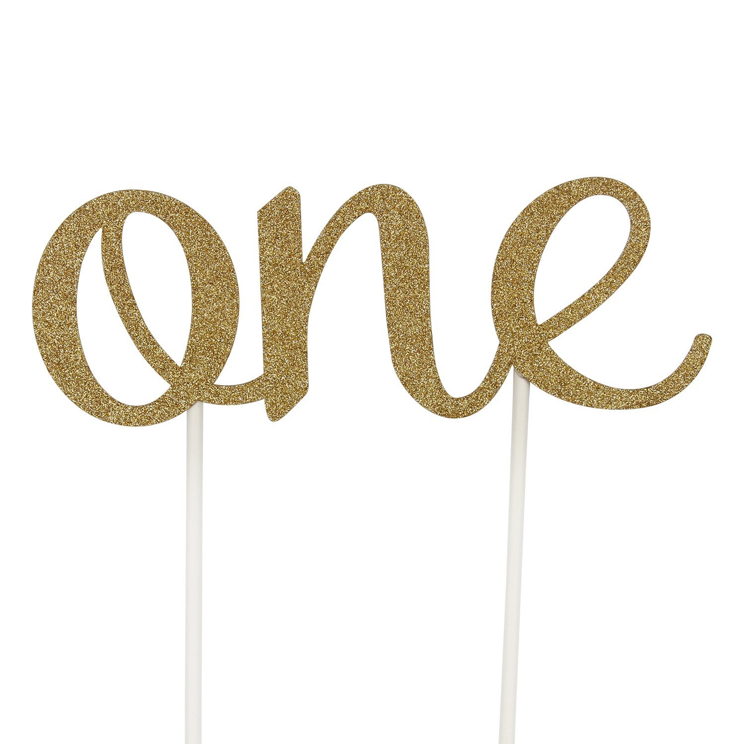 1st First Birthday One Cake Topper Decoration Single Sided Gold Glitter ...