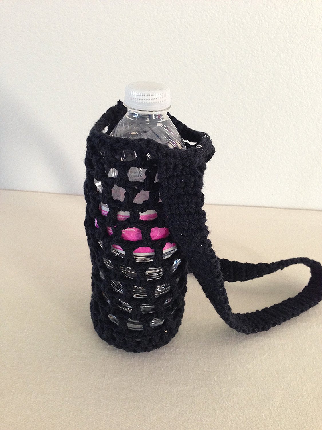 Crochet water bottle carrier, crochet bottle holder in black N4 free