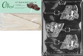 Cybrtrayd 45St50-K073 Happy Train Lolly Kids Chocolate Candy Mold with 50 Cybrtrayd 4.5-Inch Lollipop Sticks