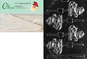 Cybrtrayd 00045St50-C402 Snowman on Cane Lolly Christmas Chocolate/Candy Mold with 50 4.5-Inch Lollipop Sticks