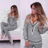 Sweatshirt Set,Morecome Women Sweatshirt V Neck Long Sleeve Blouse Long Pants Outfit (XL, Black) N7