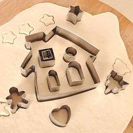 Sher 10PCS Stainless Steel Gingerbread House Cookie Cake Cutters Biscuit Bread Moldelling Mold Baking Set N5