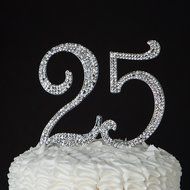 25 Cake Topper for 25th Birthday or Anniversary, Crystal Rhinestone Party Decoration Supplies (Silver) N9