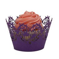DZT1968 50pc Christmas Lace Laser Cut Cupcake Wrapper Liner Baking Cup Muffin (Purple)