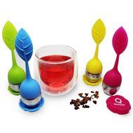 Qwessi 4-Pack Silicone Tea Infuser Handle Stainless Steel Strainer filter Infuser with Drip Tray for Loose Leaf... N6