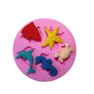 Mini Silicone Beach Ocean Sea Shell Starfish Seahorse Crab Dolphin Shape Fondant Cake Mold Cupcake Decorations