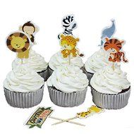 BETOP HOUSE Set of 24 Pieces Cute Decorative Cupcake Muffin Toppers Wild Animals Zoo Zebra Lion Tiger Elephant... N4