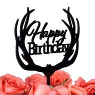 LOVENJOY with Gift Box Happy Birthday Monogram Cake Topper (5.7-inch, Black) N3