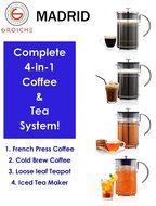 GROSCHE Madrid French Press Coffee Maker, Tea Press & Coffee Press 8 cup 34 oz 1L with German Glass N20