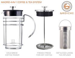 GROSCHE Madrid French Press Coffee Maker, Tea Press & Coffee Press 8 cup 34 oz 1L with German Glass N21