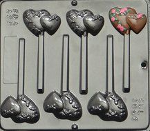 Double Heart with Flowers Lollipop Chocolate Candy Mold Valentines Day 3046