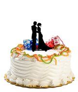 Ecape Acrylic Cake Topper of Engagement and Wedding with Groom Holding Bride Black Pack of 1 N22