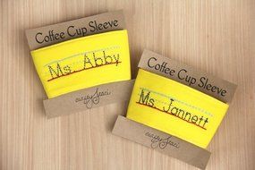 Pencil Shaped Coffee Cup Sleeve with Teacher's Name N4