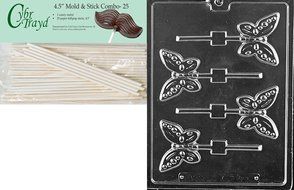 Cybrtrayd 45St25-A134 Butterfly Lolly Animal Chocolate Candy Mold with 25 4.5-Inch Lollipop Sticks