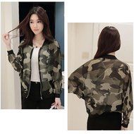 Morecome Women Stand Collar Long Sleeve Zipper Camouflage Printed Jacket N3