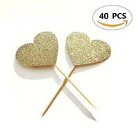 40PCS IFfree Best Heart Cupcake Toppers, Gold Glitter Heart Large Cupcake Toppers Golden Wedding,Weddings, Bridal... N2