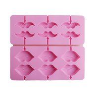 Yunko Beard and Red Lips Silicone Lollipop Candy Sugar Chocolate Mold With Sticks 2pcs /Set N2