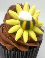 CakeSupplyShop Item#542a - Bumble Bee on Sunflower Sugar Decorations Cookie Cupcake Cake 12 Count