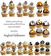 PRE-CUT HAPPY HALLOWEEN LITTLE WITCHES &amp; ACCESSORIES EDIBLE RICE / WAFER PAPER IMAGE CUPCAKE CAKE TOPPERS HALLOWEEN...
