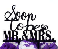 LOVENJOY with Gift Box Soon To Be Mr and Mrs Monogram Acrylic Wedding Engagement Cake Topper Black (5.9-inch)