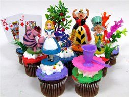 ALICE IN WONDERLAND 12 Piece Birthday CUPCAKE Topper Set Featuring Alice in Wonderland Figures and Decorative... N7