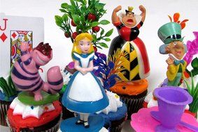ALICE IN WONDERLAND 12 Piece Birthday CUPCAKE Topper Set Featuring Alice in Wonderland Figures and Decorative... N8