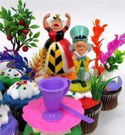 ALICE IN WONDERLAND 12 Piece Birthday CUPCAKE Topper Set Featuring Alice in Wonderland Figures and Decorative... N9