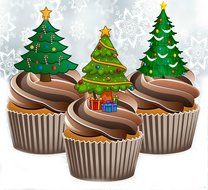12 Pretty Christmas Lights Tree 12 Christmas Edible Cup Cake Toppers Decorations