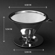 Pour Over Coffee Maker - Stainless Steel Permanent Dripper Serves up to 4 Cups of Robust Coffee and Tea - Reusable... N3